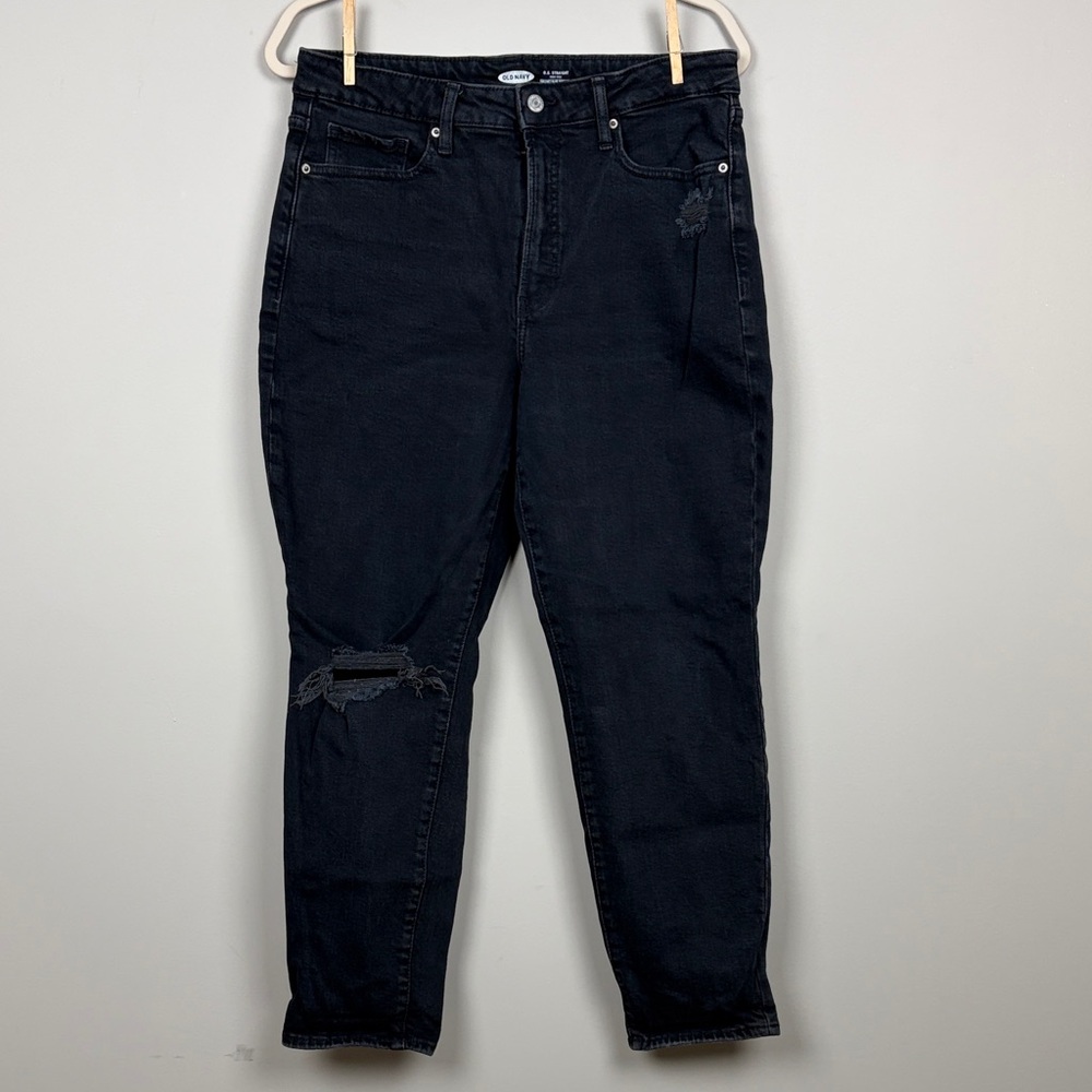 Old Navy OG‎ Straight Jeans Women’s 12 Black High Rise Distressed Ankle